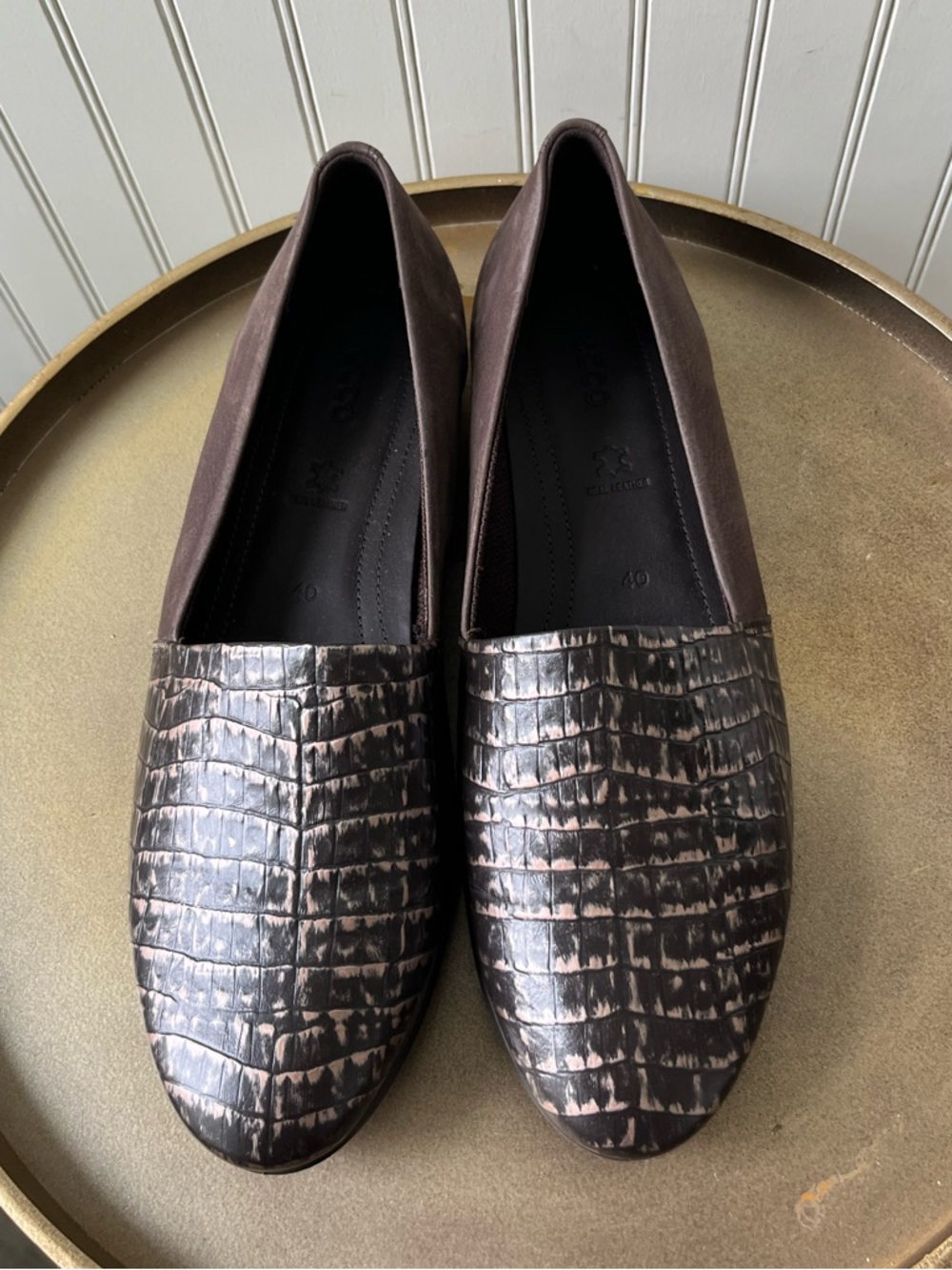 NEW ECCO TOUCH BALLERINA 2.0 FLATS LOAFERS WOMEN 40 BROWN CROC EMBOSSED LEATHER